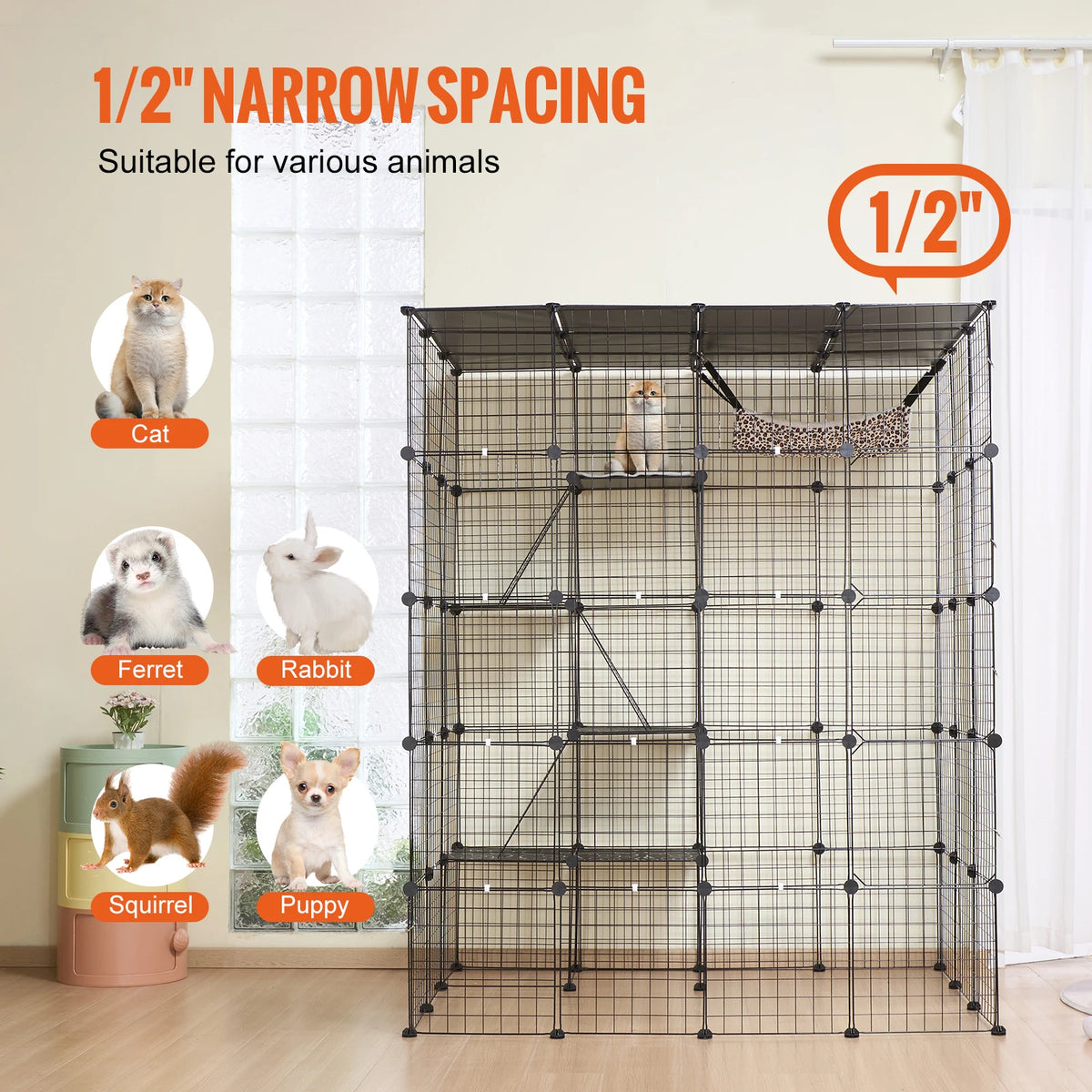 Large Cat Cage Detachable Metal Wire Cat Enclosure with Front Doors Hammock Ramp ladders Crate Exercise Place for Cat