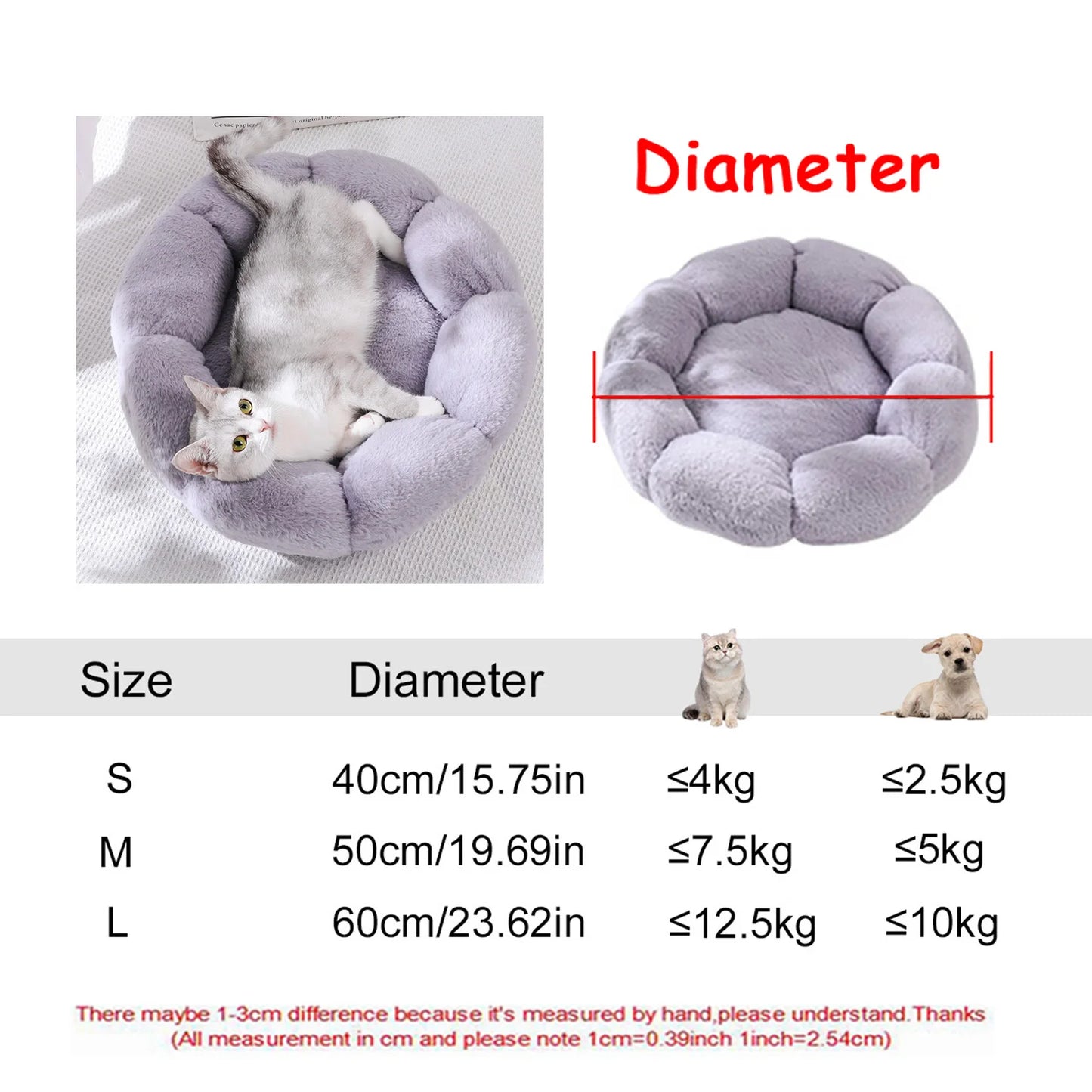 40-90cm  - 6 Sizes Round Pet Bed for Large Dog Bed Super Soft Cat Bed Plush Dog House for Medium Dog House Winter Warm Sleeping
