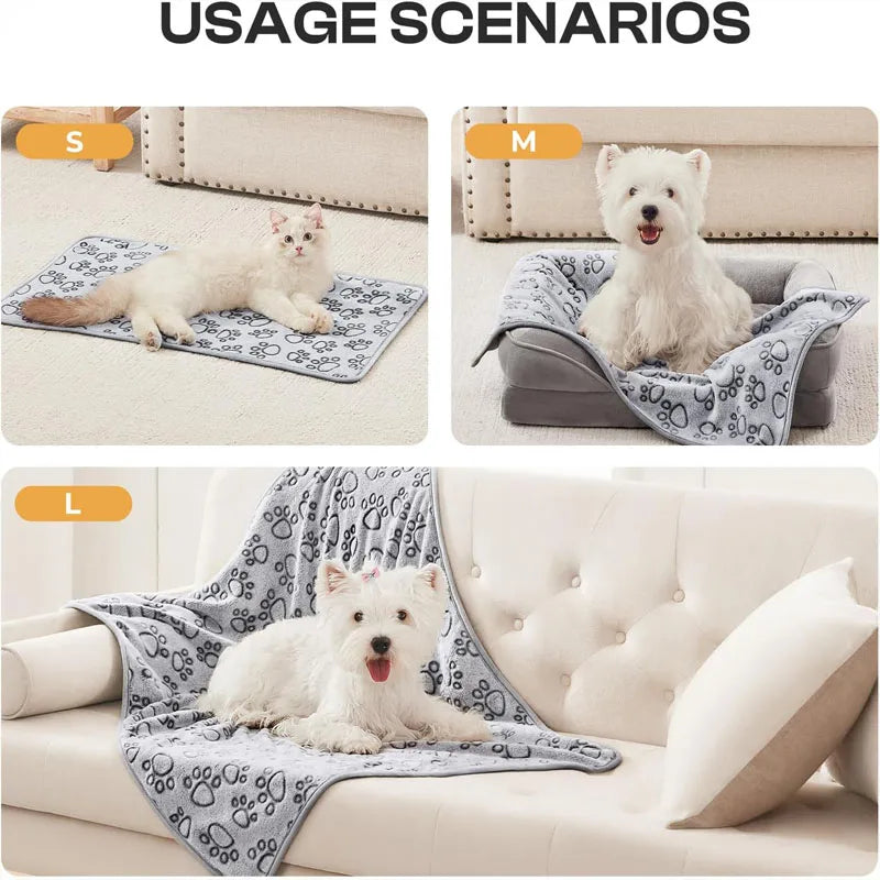 2PCS Soft Fluffy High Quality Dog Blanket Flannel Dog Sleeping Blanket Paw Print Pattern Pet Mat Warm Comfortable Cat Blanket