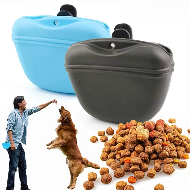 Silicone Dog Treat Pouch Magnetic Closure Pet Training Food Bag Portable Waist Clip Outdoor Puppy Snack Feeding Pocket