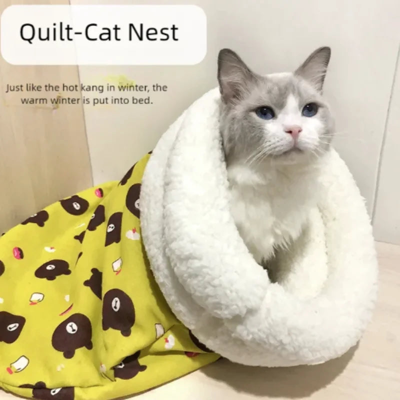 Soft Cuddly Cat Sleeping Bag Fluffy Feel Thickened Pet Pocket Quilt Bed Warm Nest for Kitten Puppy Comfortable Warmth