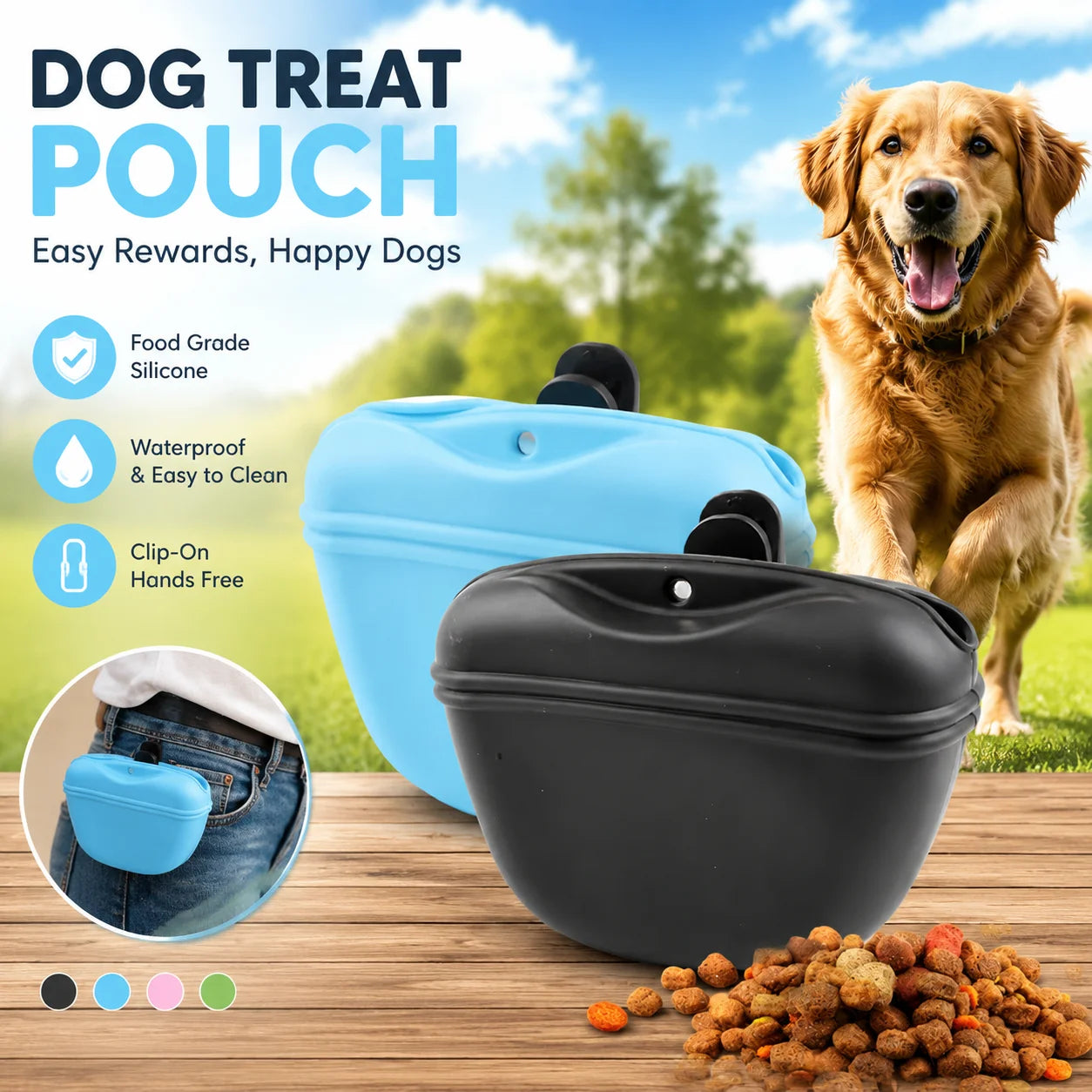 Silicone Dog Treat Pouch Magnetic Closure Pet Training Food Bag Portable Waist Clip Outdoor Puppy Snack Feeding Pocket