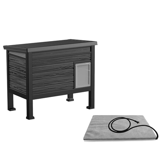 Indoor Outdoor Plastic Cat House with Heating Pad, Weatherproof Elevated Cat Shelter ,Dual Use Indoor Outdoor Cat Cabin for Cold Weather