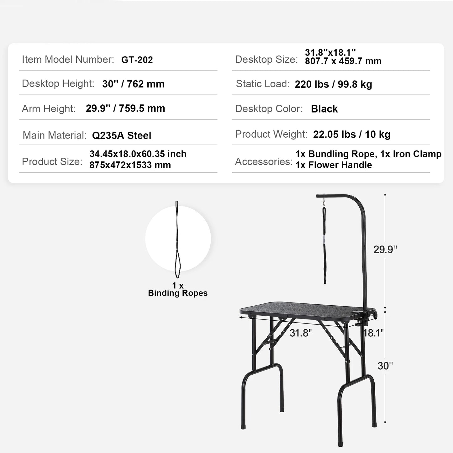 Pet Grooming Table Two Arms w/ Clamp Dog Grooming Station Foldable Pets Stand for Medium Small Dogs with Grooming Loop