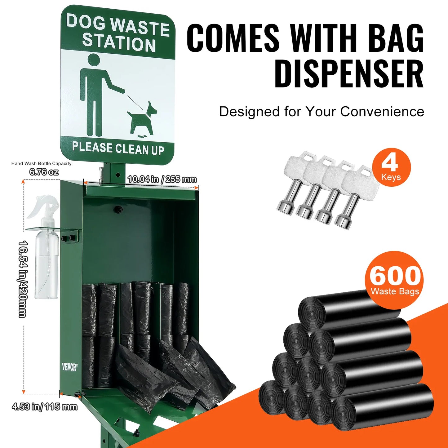 Dog Waste Station with Hand Wash Bottle Commercial Dog Poop Station Bag Dispenser Dog Waste Disposal System for Outdoor