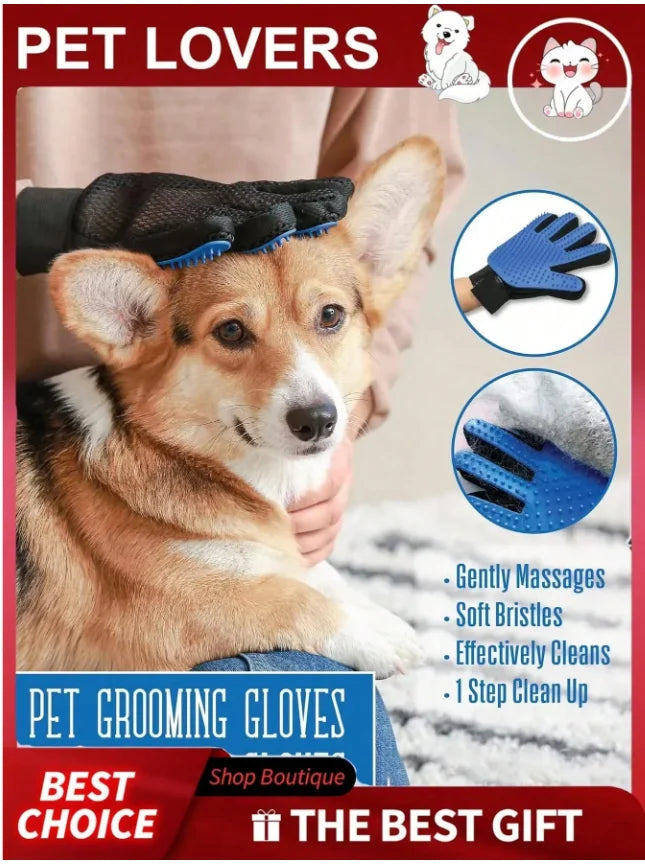 Pet Grooming Kit Pet Hair Remover Glove + Bath Brush Set Dog Cat Massage Shower Brush Pet Deshedding Glove For Dogs Cats