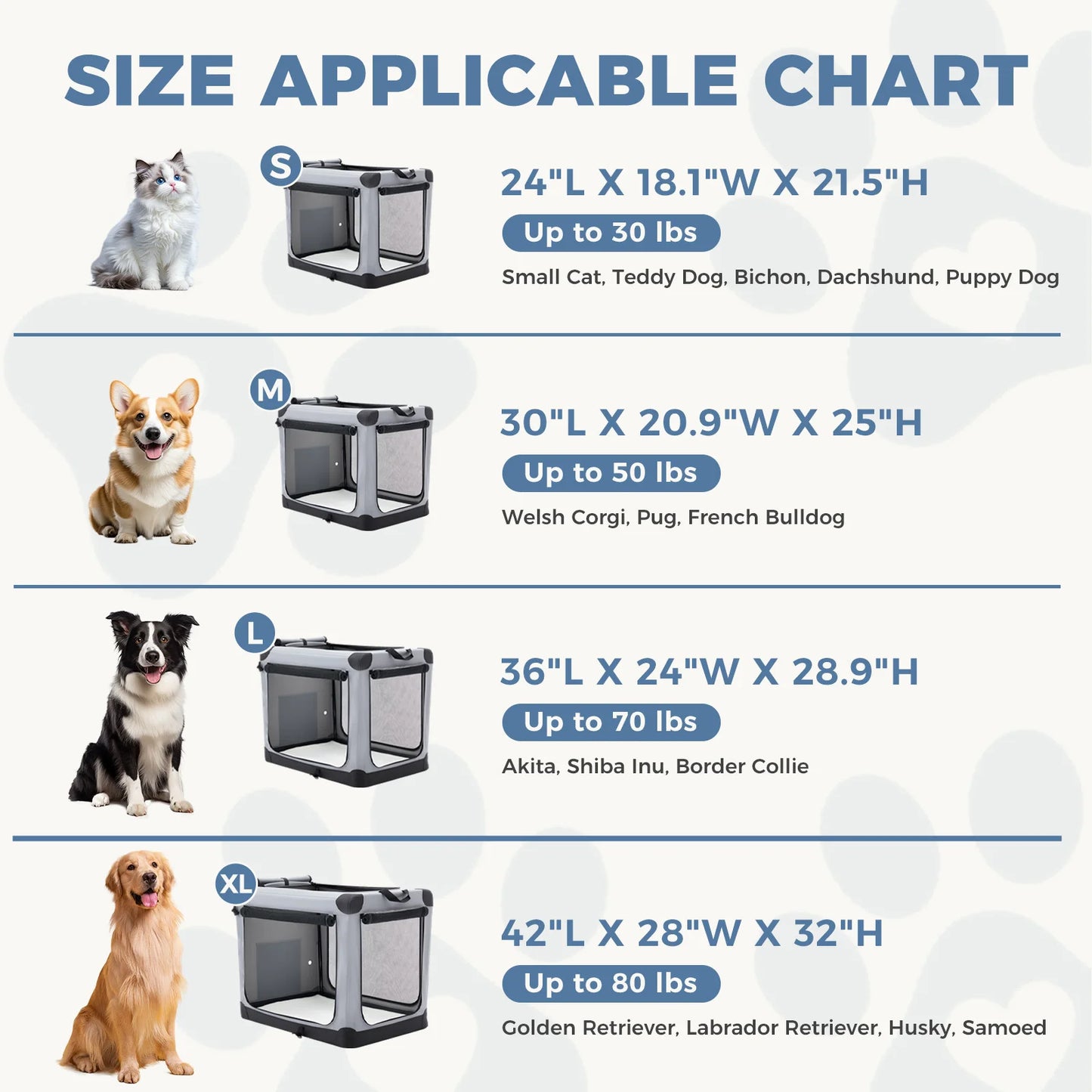600D Oxford Fabric Foldable Soft Dog Crate Portable Pet Kennel with 3 Doors Use for Small to Extra Large Dogs Indoor