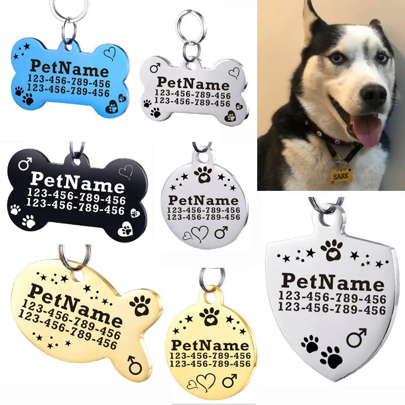 Customized Dog ID Tag Stainless Steel Pet Collar Accessory Personalized Puppy Cat Name Tag Custom Pet Products Supplies