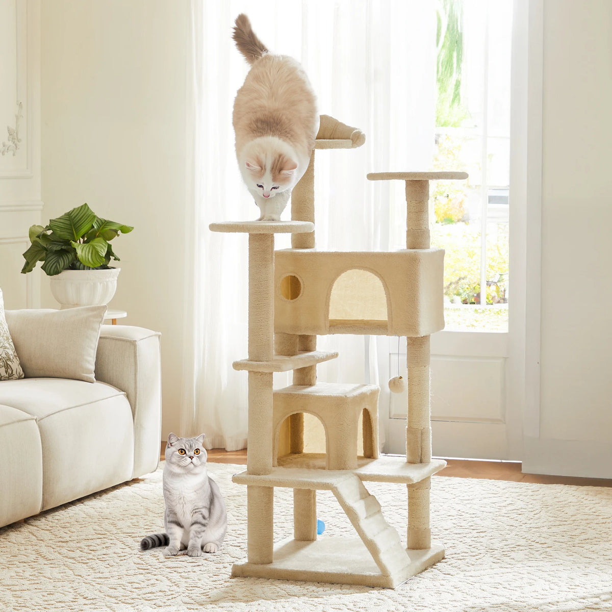 54in Tall Multi-Level Cat Tree Tower for Indoor Pet Furniture Stable Kitty Play House with Sisal Scratching Post for Home