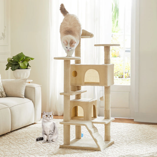 54in Tall Multi-Level Cat Tree Tower for Indoor Pet Furniture Stable Kitty Play House with Sisal Scratching Post for Home