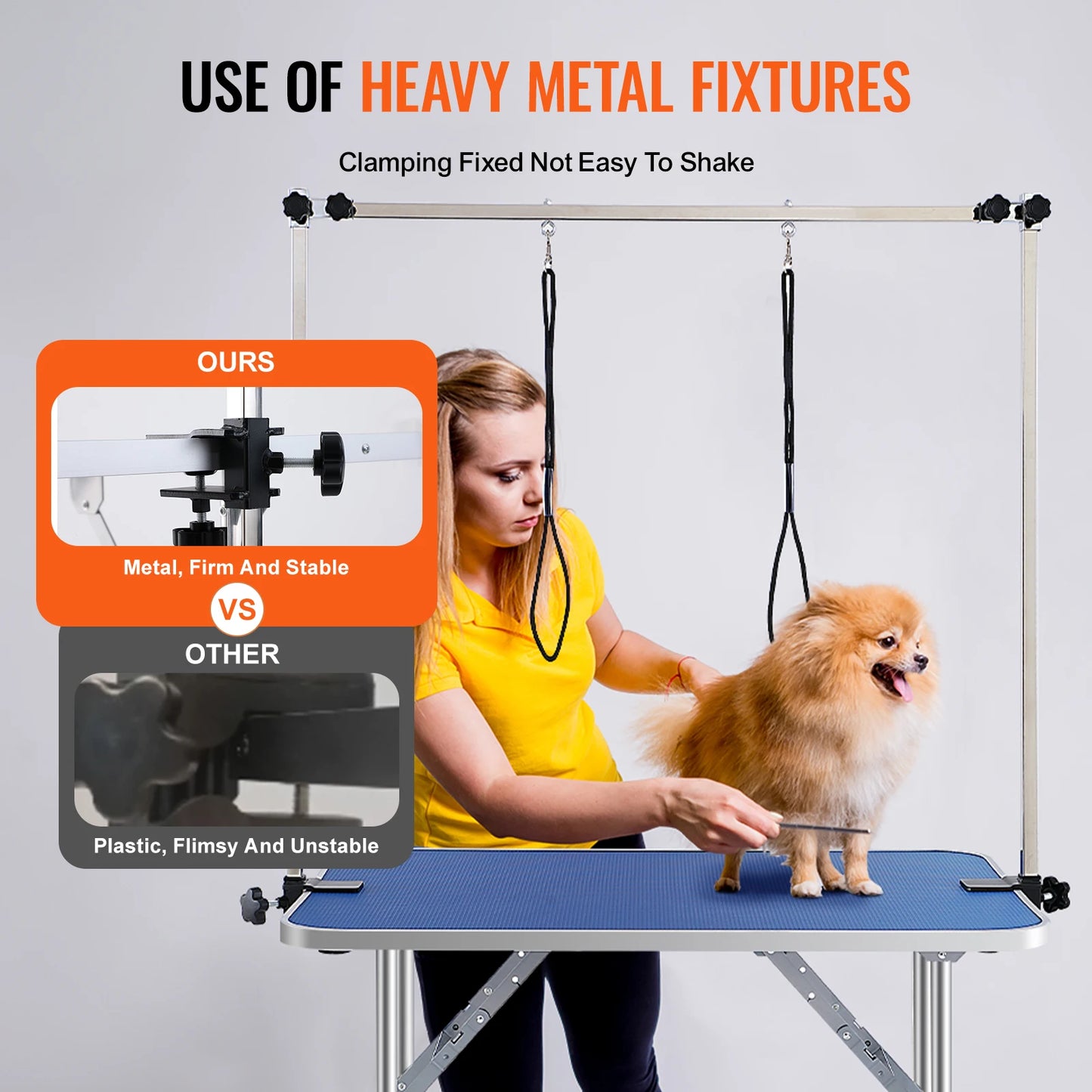 Pet Grooming Table Two Arms w/ Clamp Dog Grooming Station Foldable Pets Stand for Medium Small Dogs with Grooming Loop