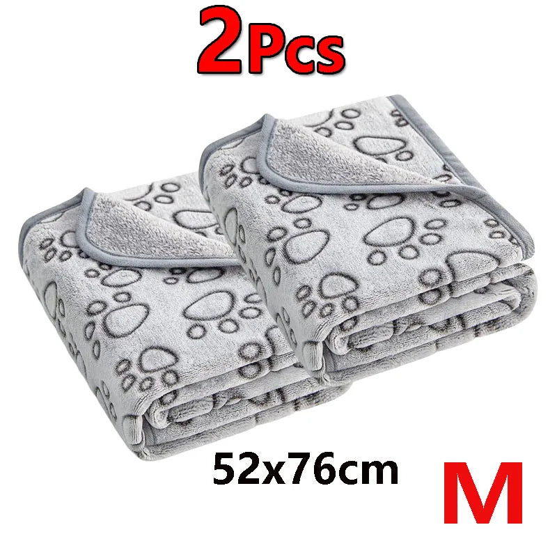 2PCS Soft Fluffy High Quality Dog Blanket Flannel Dog Sleeping Blanket Paw Print Pattern Pet Mat Warm Comfortable Cat Blanket