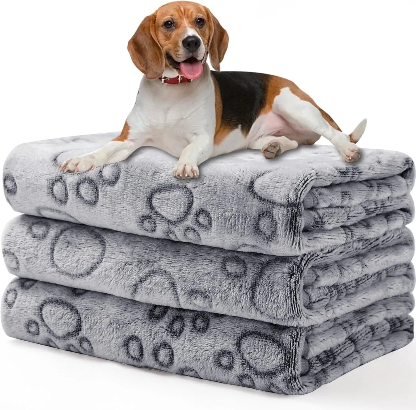 3PCS Blankets Super Soft Fluffy Premium Fleece Pet Blanket Flannel Throw for Dog Puppy Cat Paw Brown Pink White