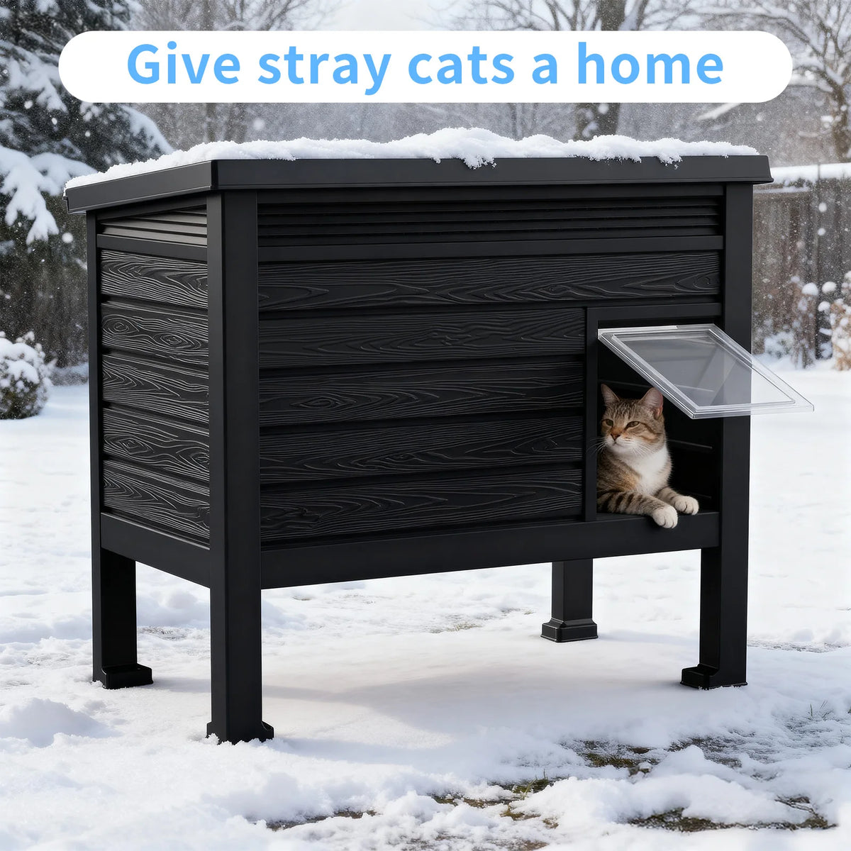 Indoor Outdoor Plastic Cat House with Heating Pad, Weatherproof Elevated Cat Shelter ,Dual Use Indoor Outdoor Cat Cabin for Cold Weather