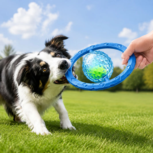 Interactive Dog Tug Toy Ball Tug Bite Resistant Pet Chew Toy Tug of War Pull Ring Training Toy for Large Dogs Puppy Outdoor Play