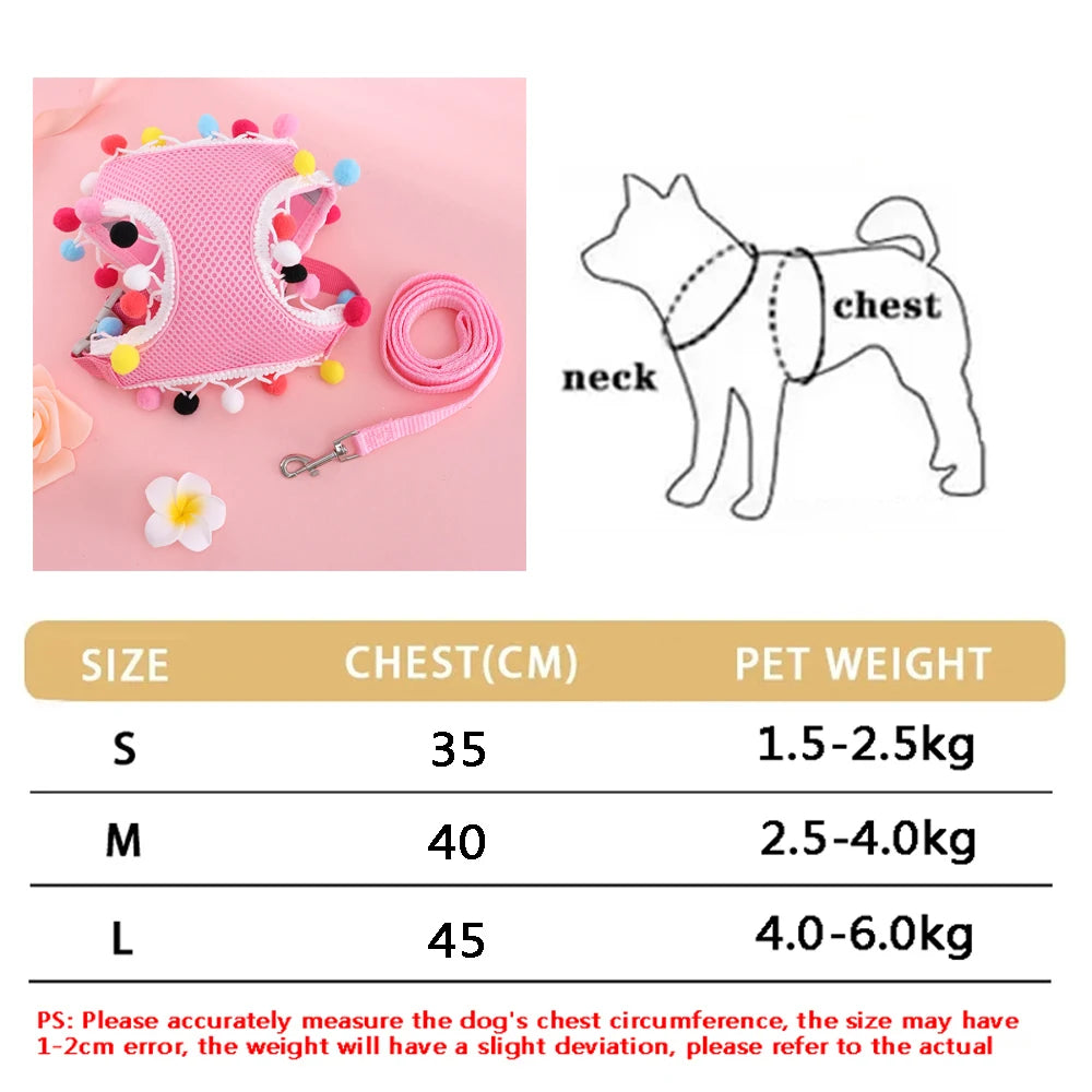Small Dog Harness Leash Set Cute Traction Bracelet Medium Cat Collar Suit Soft Puppy Vest Harness Adjustable Pet Accessories