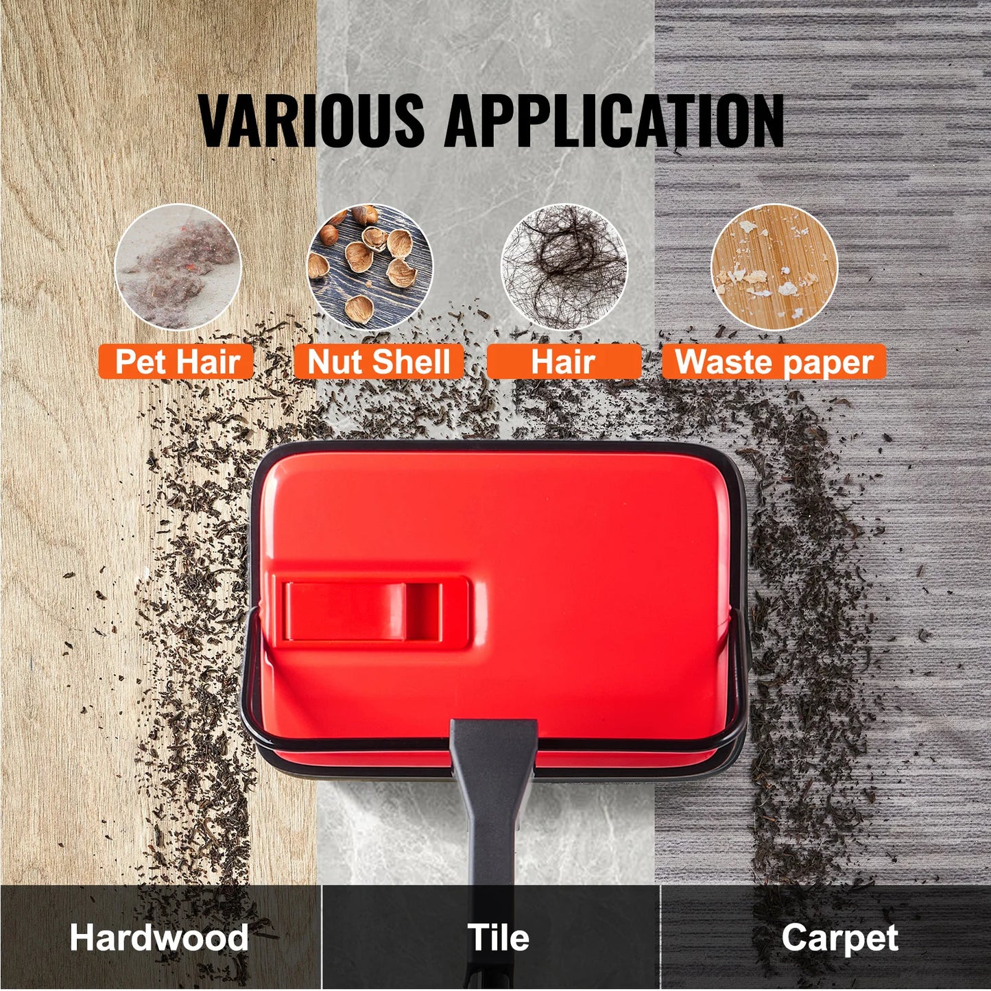 Carpet Sweeper Manual Floor Sweeper w/ 300ml Dustbin Capacity 6.7 in Cleaning Width for Home Office Carpets Pet Hair Dust