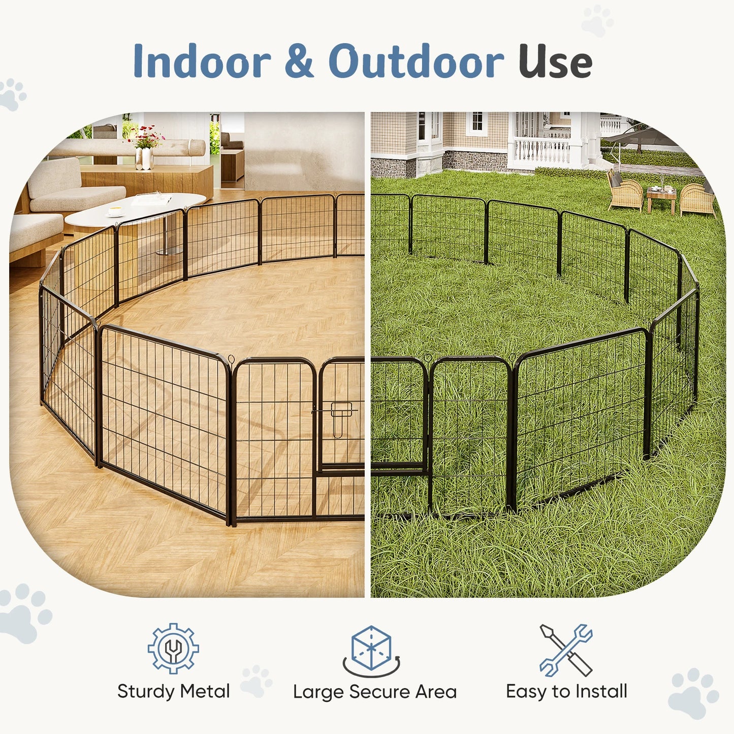 16 Panels Dog Playpen Pet Fence Metal 24 Inch to 32 Inch Foldable Large Dog Puppy Exercise for Yard Gate Camping Outdoor
