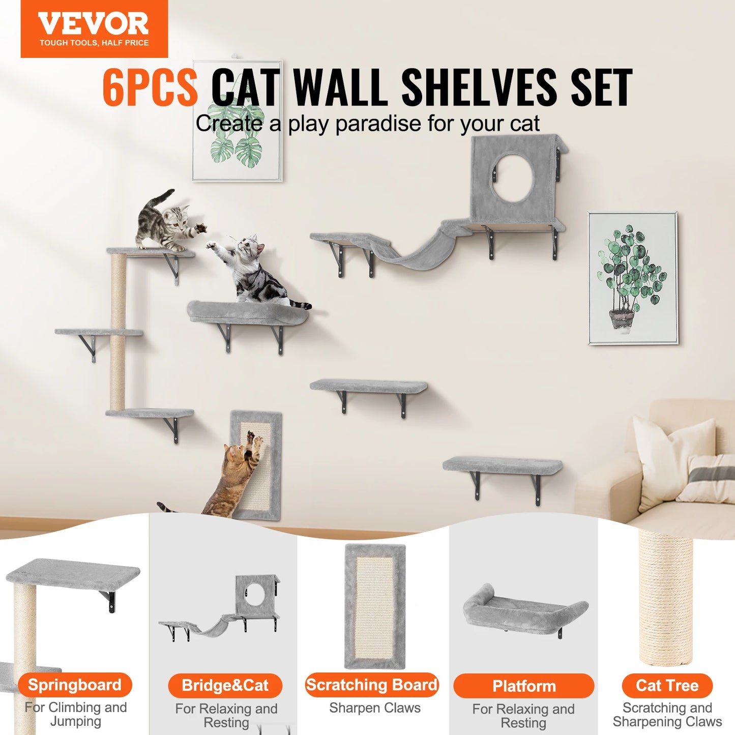 Wall Mounted Cat Shelves Cat Wall Shelves and Perches with Jumping Boards Cat Tree & Cat Grip Cat Furniture and Shelves