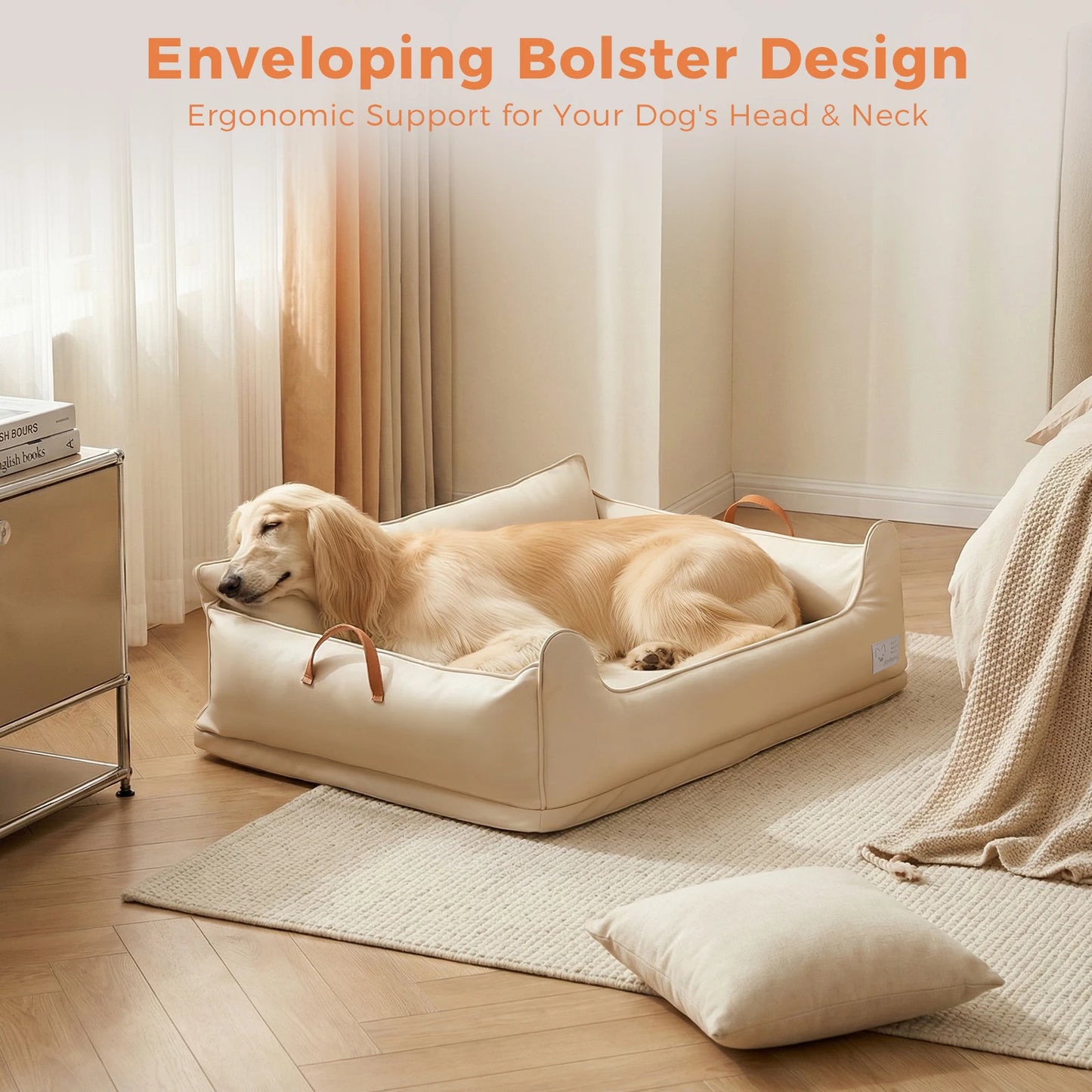 Large Dog Bed Leather Soft Plush Donut Snuggly Warm Cozy Pet Mat for Small to Extra Large Dogs Rectangle Shape