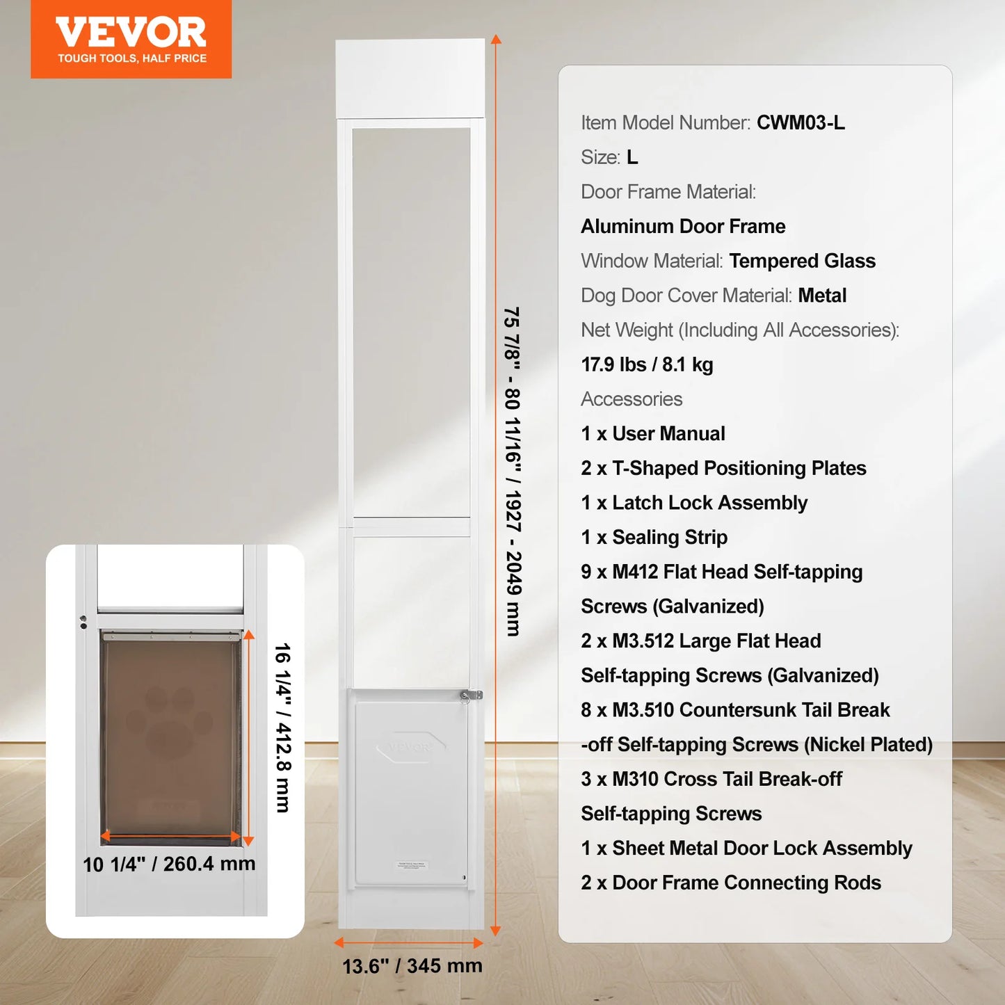 Dog Door Sliding Glass Door Adjustable Height Doggy Door Sliding Doors Aluminum Frame Tempered Glass Pet Door