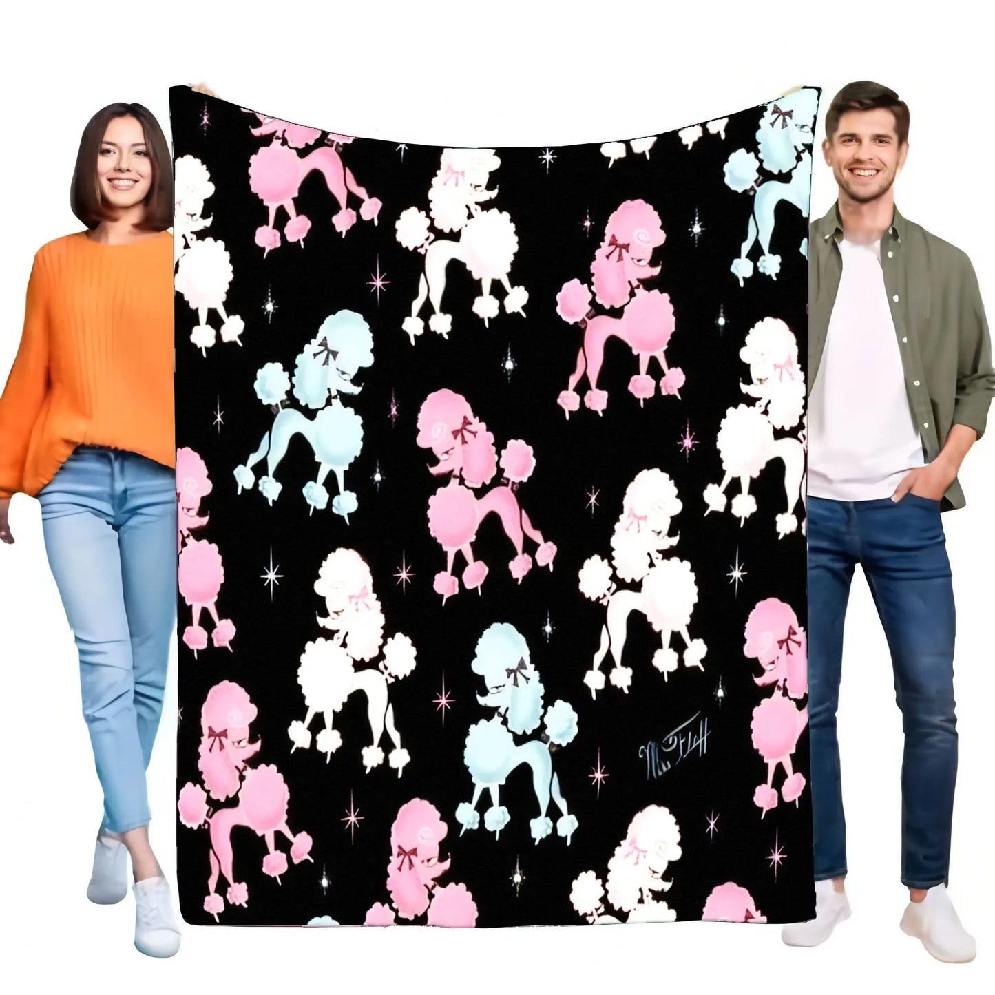 Soft Flannel Poodle Blanket Throw with Pink Blue White Poodles & Stars Pattern Cozy Warm Lightweight Bed Sofa Couch Dog Lover Gi