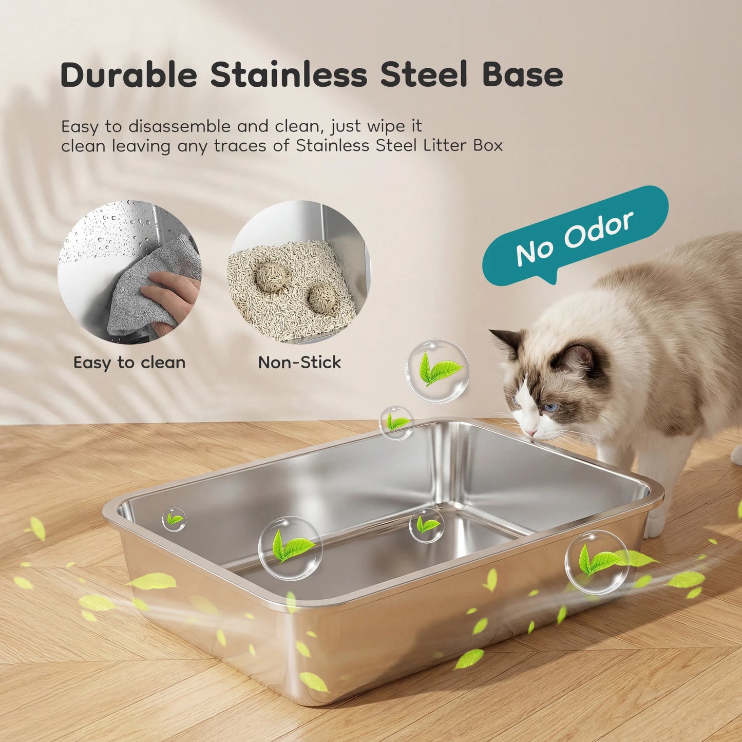24IN Stainless Steel Cat Litter Box with Fully Enclosed 30L Large Cat Litter Box for Big Cats Cat Box Scoop and Mat Included