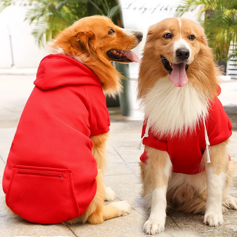 Pet Hoodies for Large Dogs Spring and Autumn Fleece Golden Retriever Sweatshirt with Hat and Zip Pocket  Pet Clothing