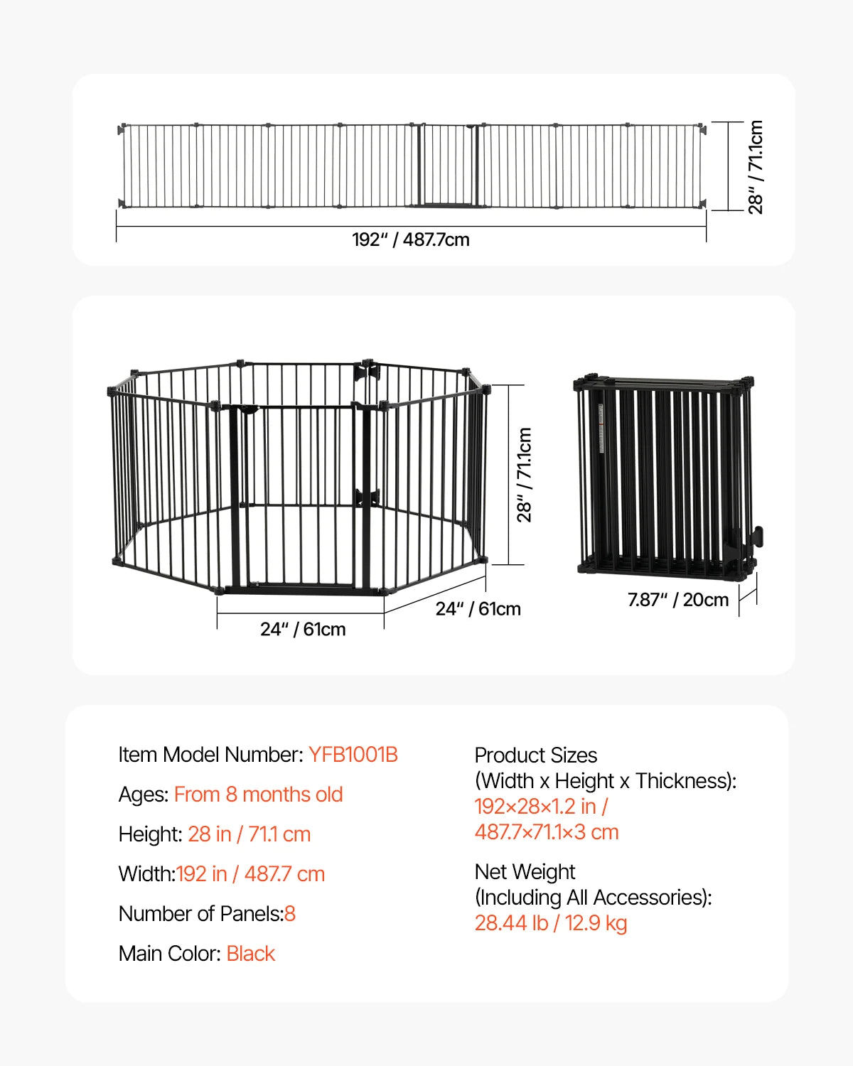 28/30/36 Inches High Dog Gate Easy Step Walk Thru Pet Security Pressure Mount Kit Wall Cups Doorways