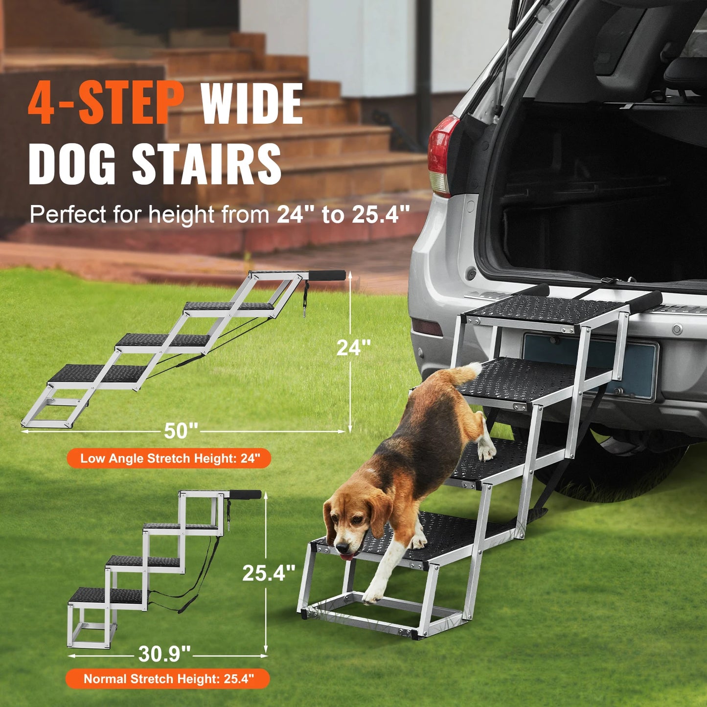 Dog/Cat Stair for Cars Wide Dog Car Steps Folding Portable Pet Steps Lightweight Aluminum for Car SUV and Truck 150 lbs