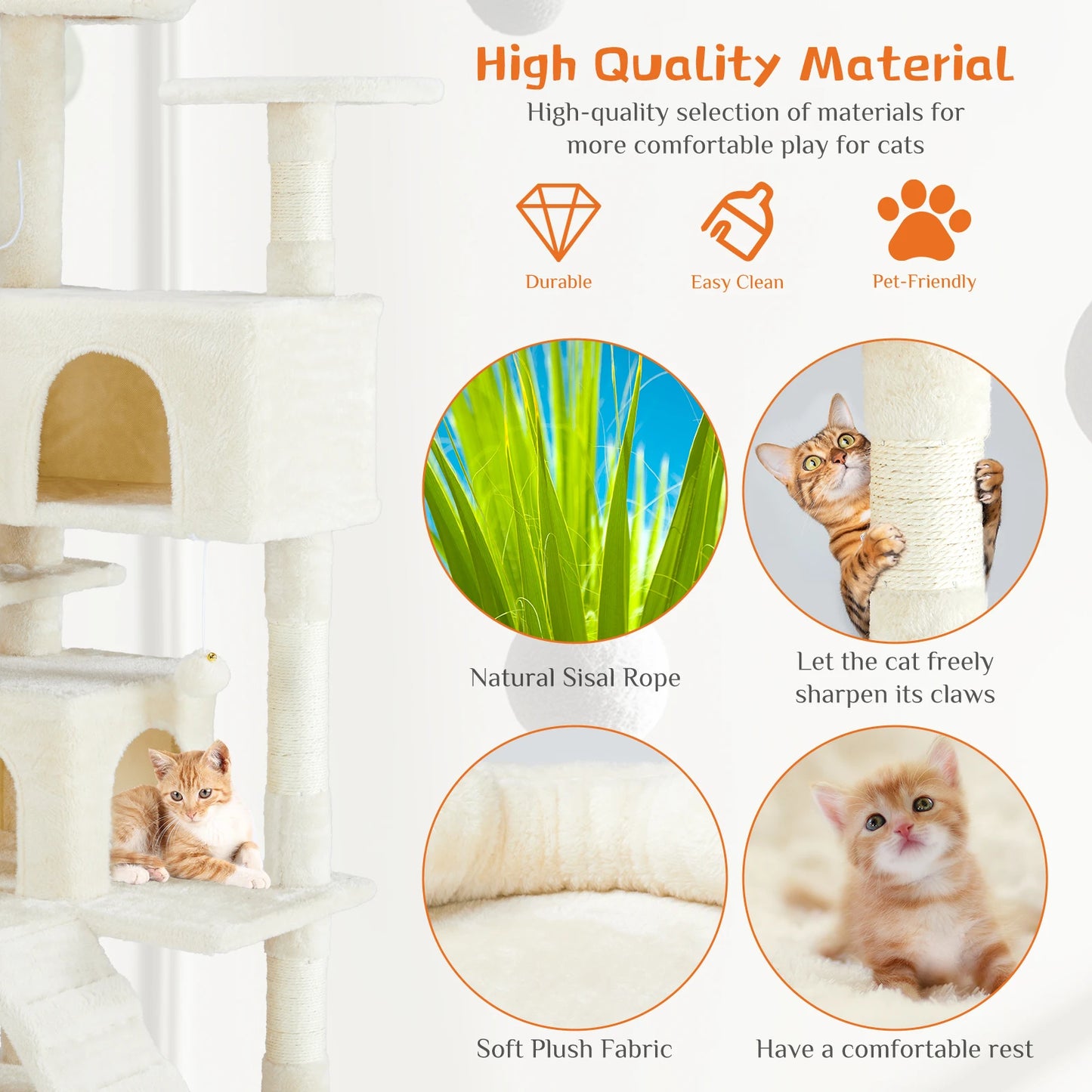 54in Tall Multi-Level Cat Tree Tower for Indoor Pet Furniture Stable Kitty Play House with Sisal Scratching Post for Home