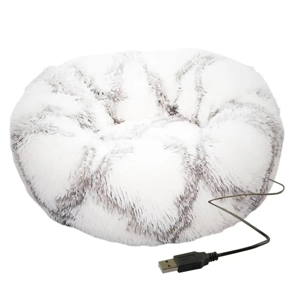Round Dog Bed Soft Plush Pet Beds USB Heating Donut Round Beds for Dog Cat Comfortable House Pet Supplies Accessories