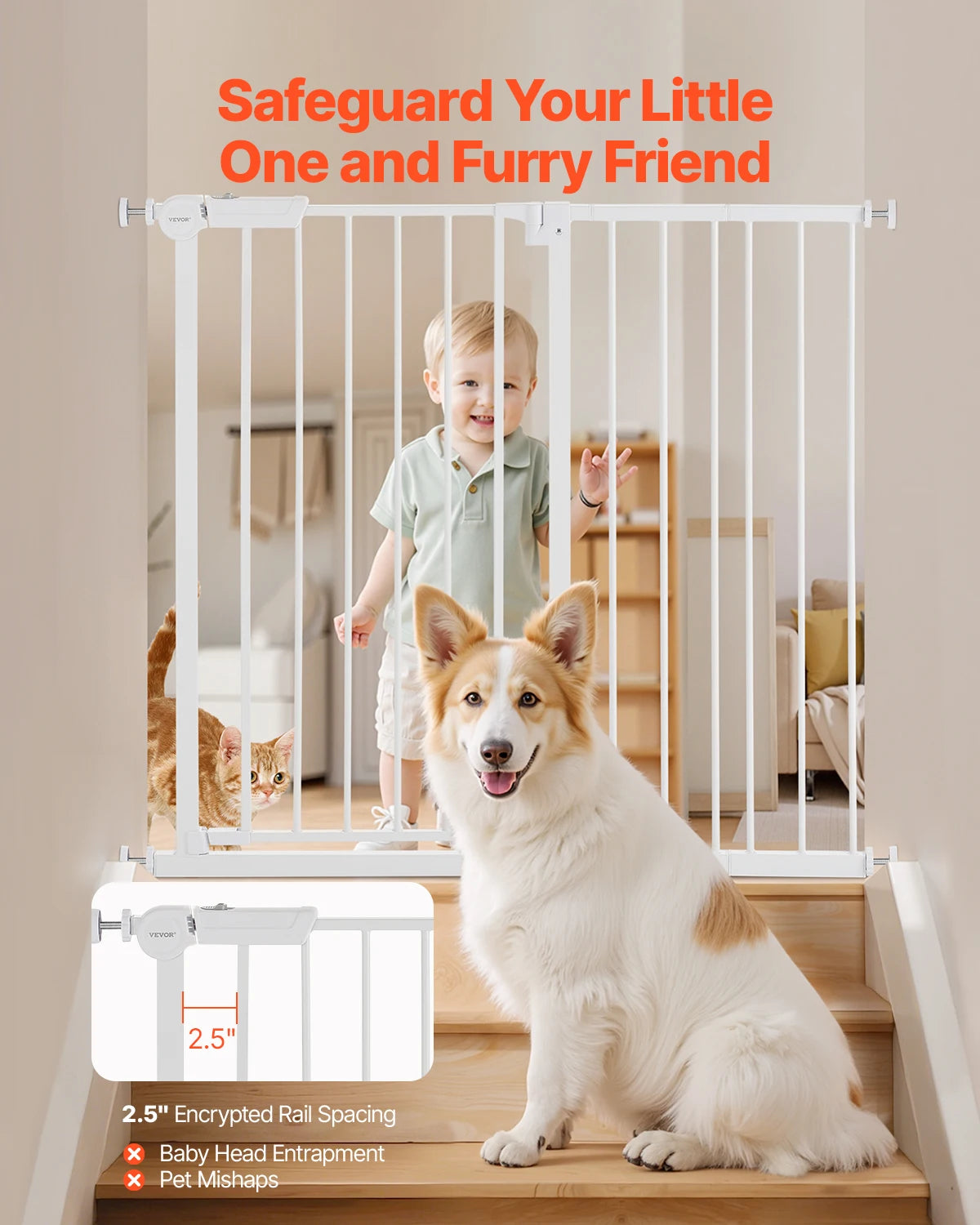 28/30/36 Inches High Dog Gate Easy Step Walk Thru Pet Security Pressure Mount Kit Wall Cups Doorways