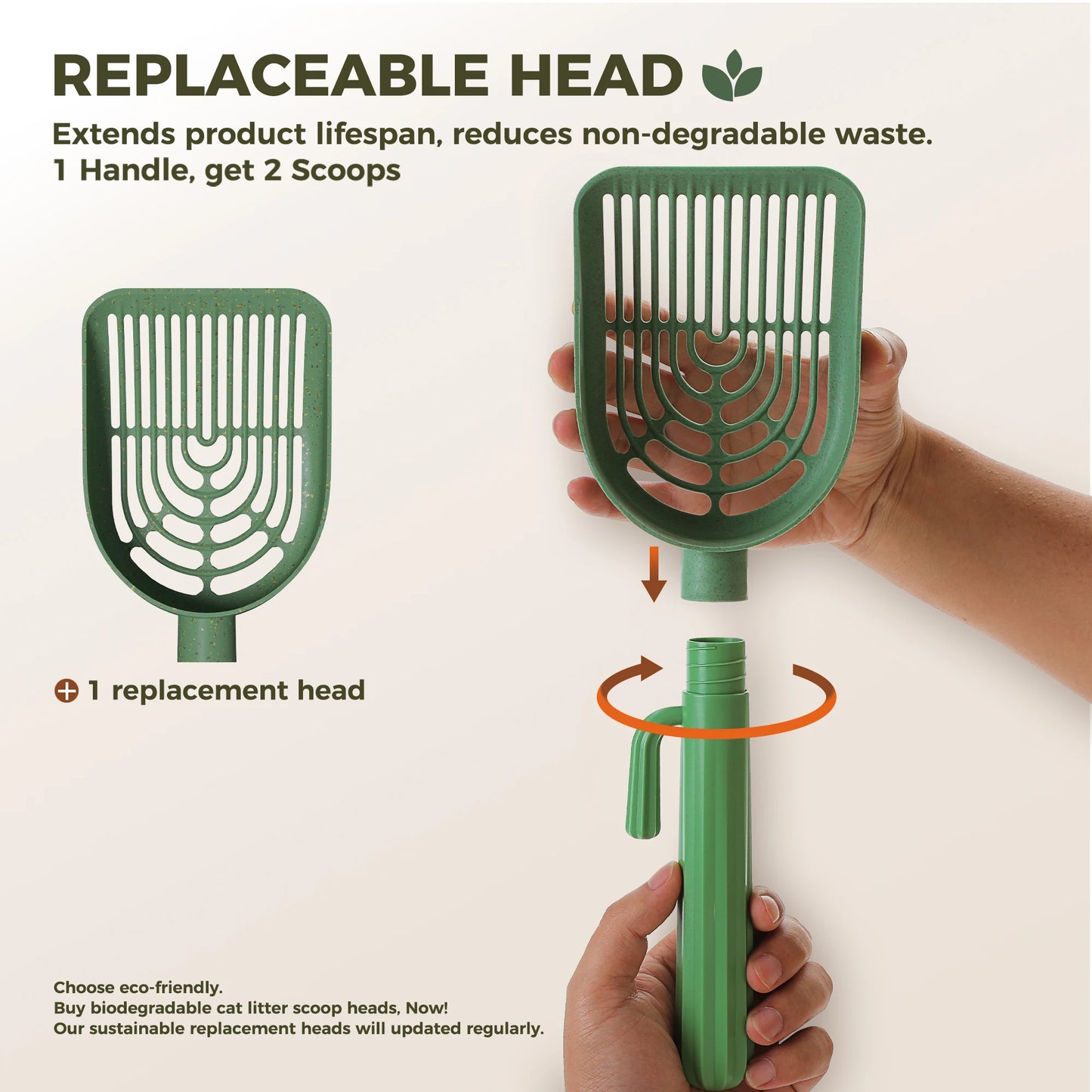 Cactus Cat Litter Scooper with Holder, 2 Replaceable Wheat Straw Plastic Shovels, Kitty Litter Scoop with Bag, Trash Bag Storage