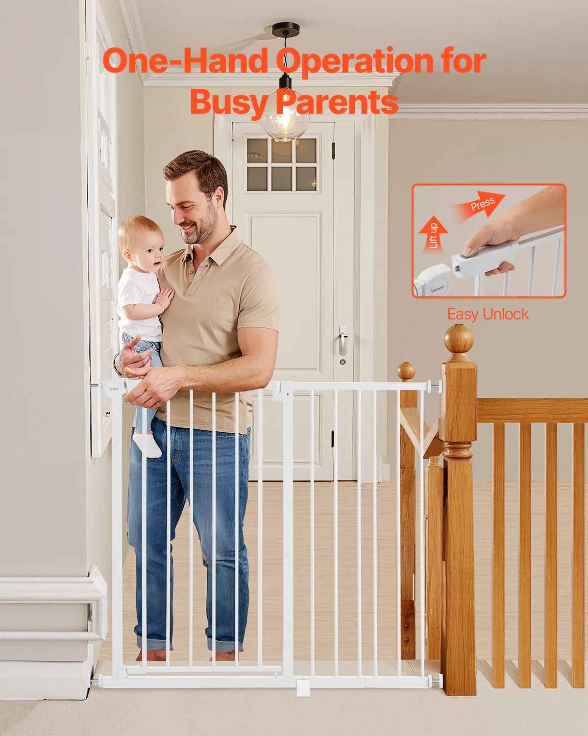 28/30/36 Inches High Dog Gate Easy Step Walk Thru Pet Security Pressure Mount Kit Wall Cups Doorways