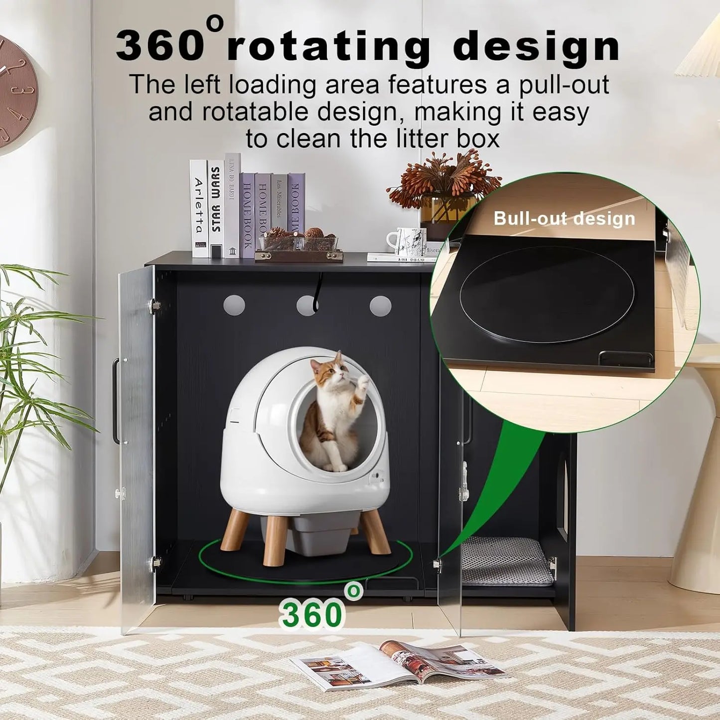 Cat Litter Box Enclosure - Dog Proof Cat Litter Box with Pull-Out, Rotating Features, Includes Power Outlet and Acrylic, Custom