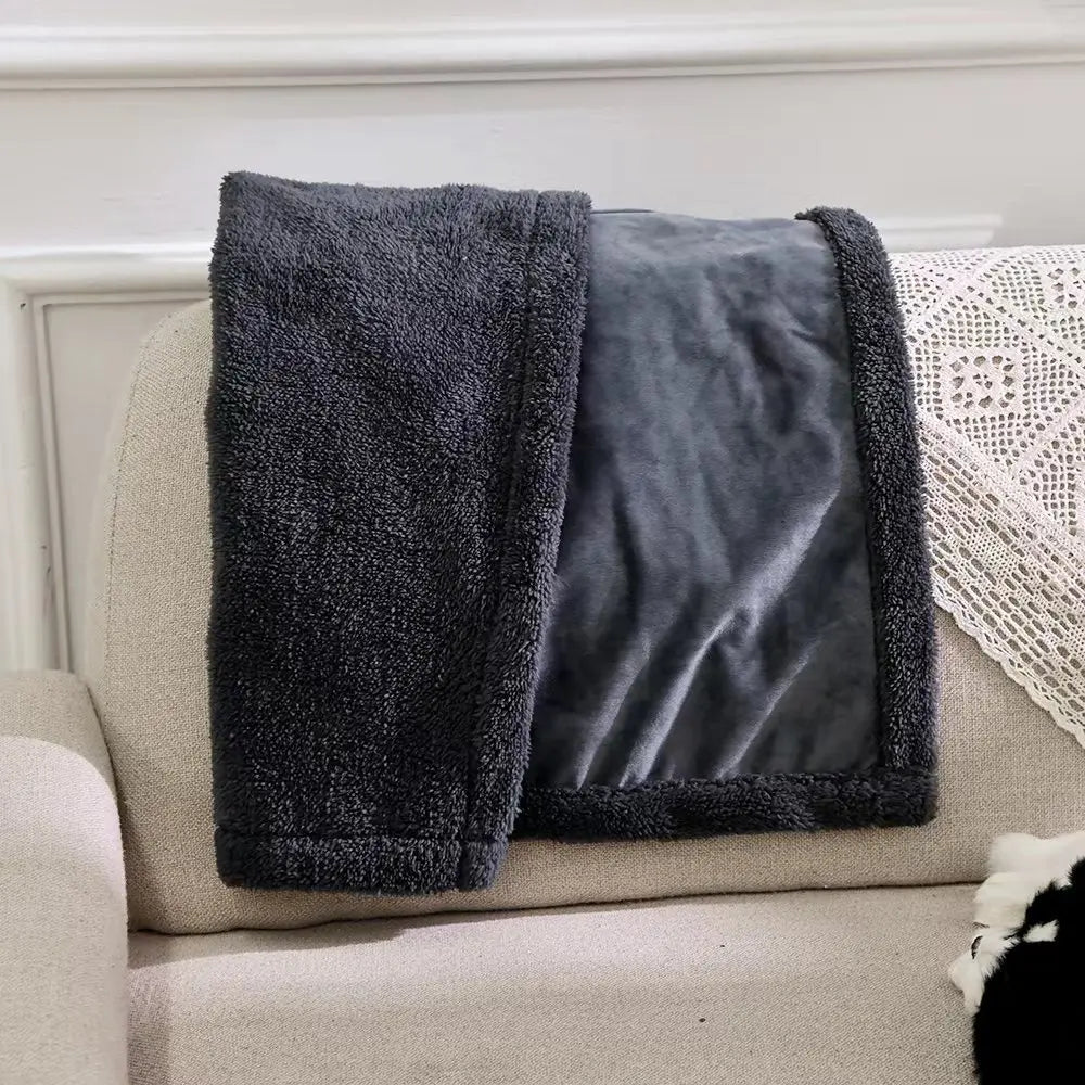 1pcs Pet Waterproof Blanket Double-layer Thickened Warm Blanket All-season Soft Velvet Short Plush Cover Blanket