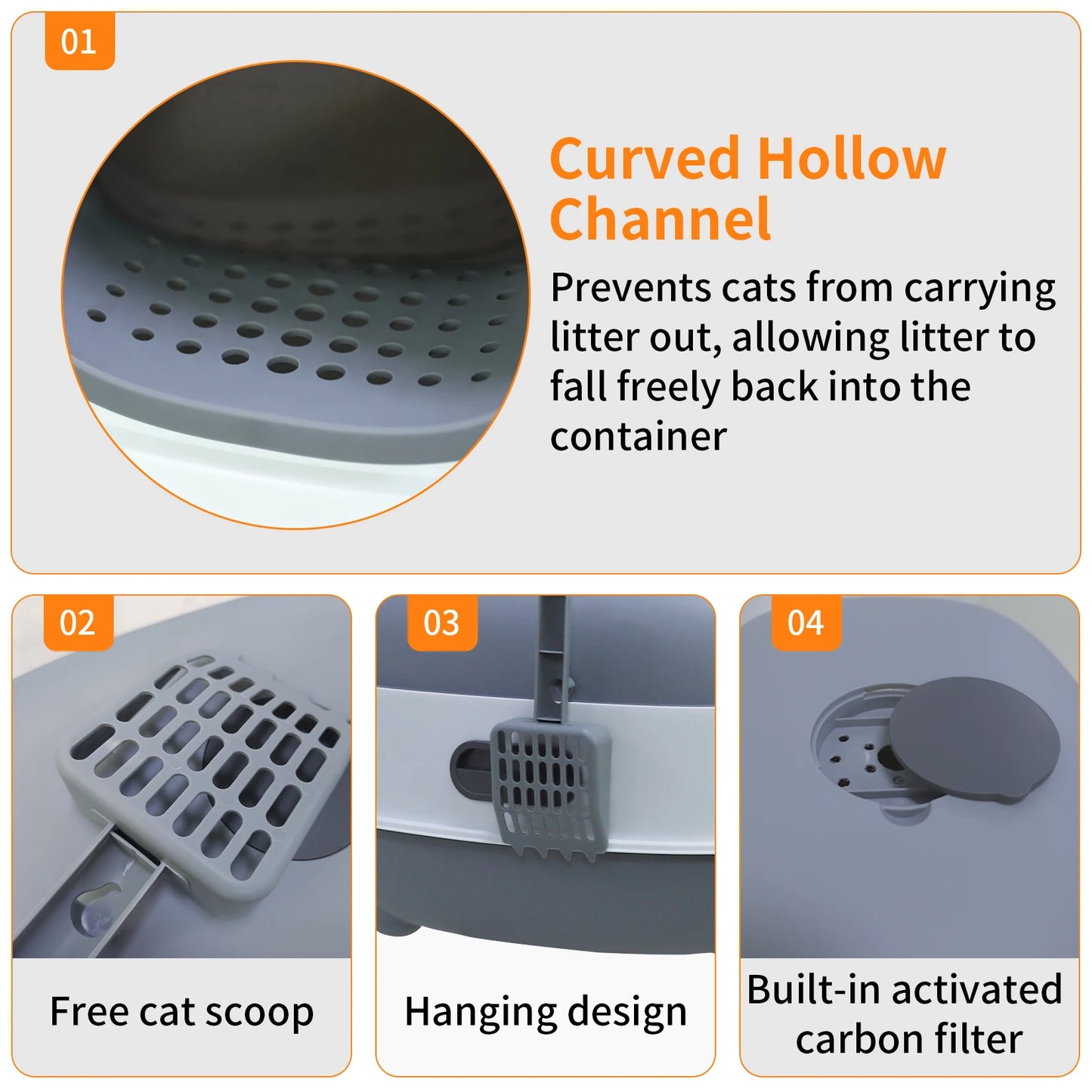 Oval Oblong Hooded Cat Litter Box Tray Front Entry Toilet with Litter Scoop for Kittens Cat Breeds Enclosed