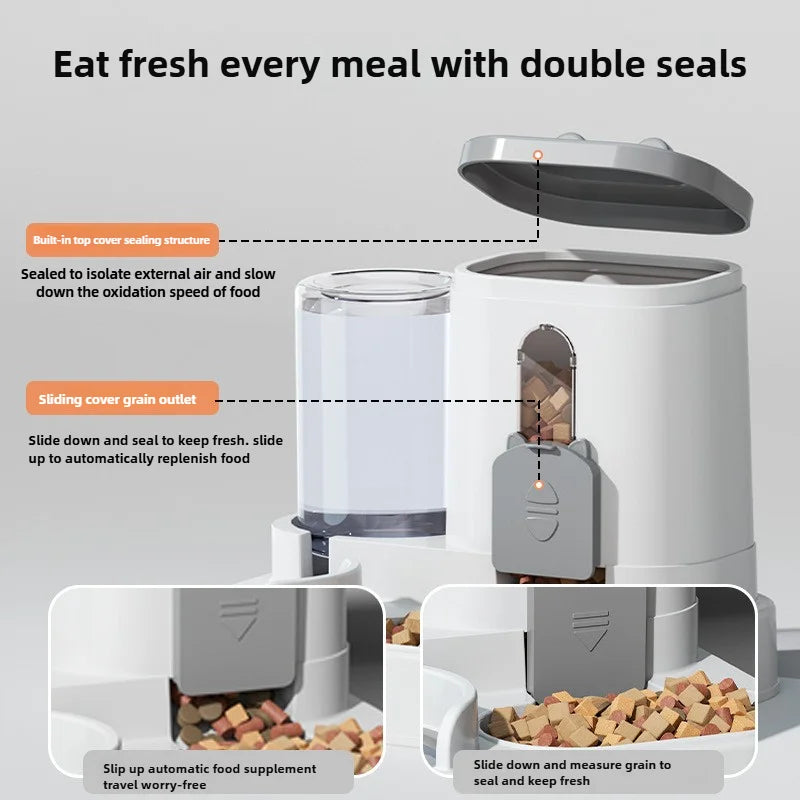 Cat 04 Dog Bowl Automatic Feeder with Spill Proof Design with Water Fountain Pet Food Dispenser for Small Medium Large Cats Dogs