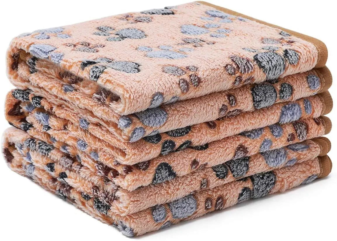 3PCS Blankets Super Soft Fluffy Premium Fleece Pet Blanket Flannel Throw for Dog Puppy Cat Paw Brown Pink White