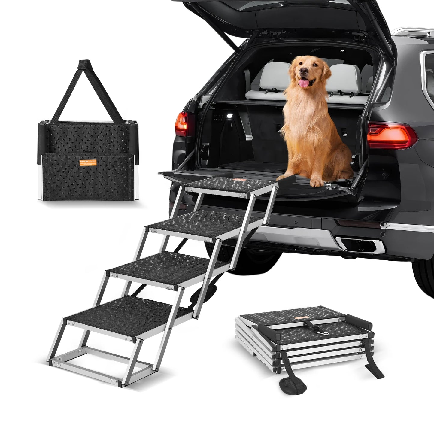 Dog/Cat Stair for Cars Wide Dog Car Steps Folding Portable Pet Steps Lightweight Aluminum for Car SUV and Truck 150 lbs