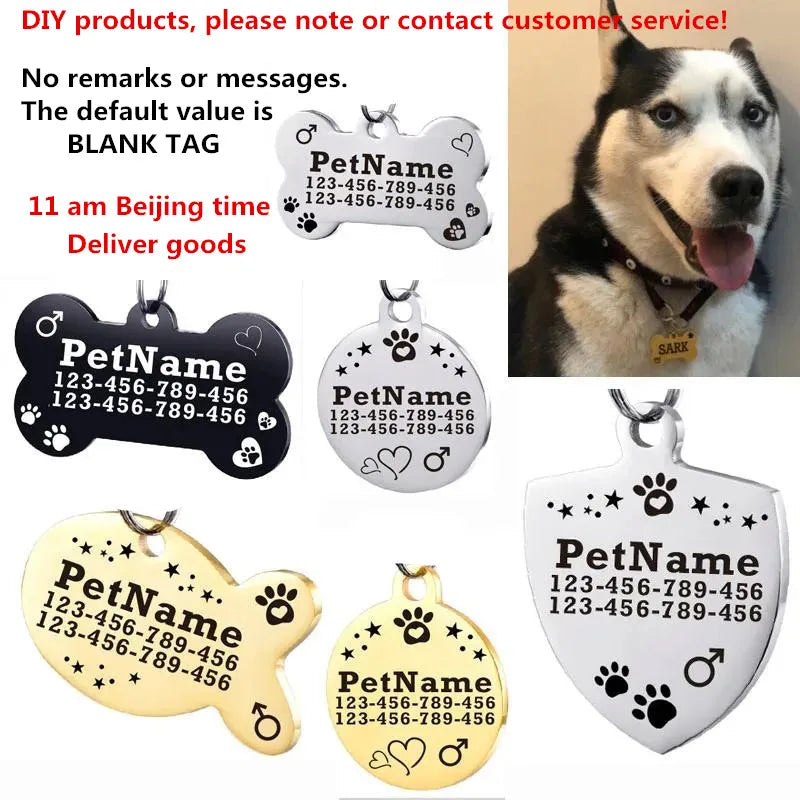 Customized Dog ID Tag Stainless Steel Pet Collar Accessory Personalized Puppy Cat Name Tag Custom Pet Products Supplies