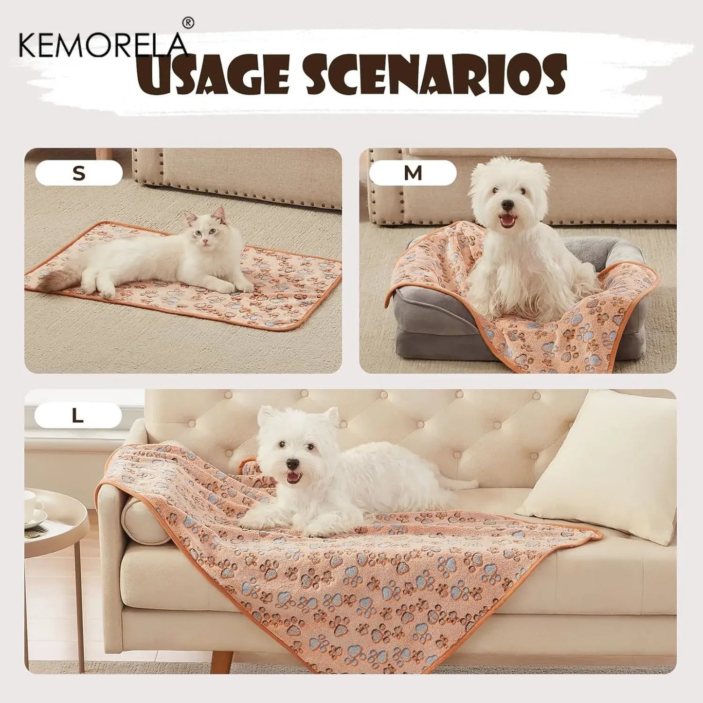 3PCS Blankets Super Soft Fluffy Premium Fleece Pet Blanket Flannel Throw for Dog Puppy Cat Paw Brown Pink White